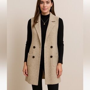 Active USA Long Knit Sleeveless Cardigan Vest in Beige – Size Large